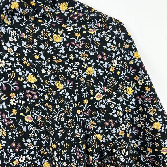 Madewell Ruffle Button Front Trapeze Folkmagic Black Floral Print Dress NA260 - Picture 12 of 13
